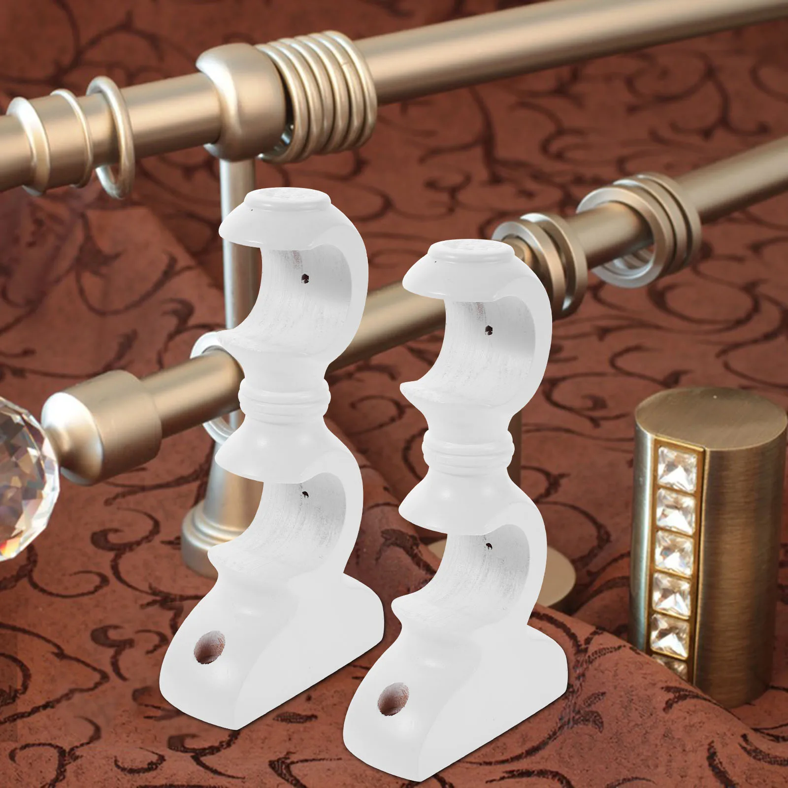 

2pcs Wooden Curtain Rod Brackets 29Mm Diameter Wall Mounted Drapery Support Holders For Home Office Decor Curtain Pole Mounting