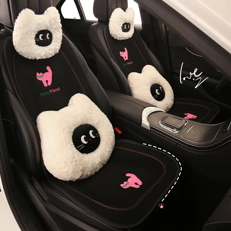 

Pink Kitten Cat Embroidered Universal Car Seat Cushion - High-Quality All-Season Comfort Soft Fabric Auto Chair Pad