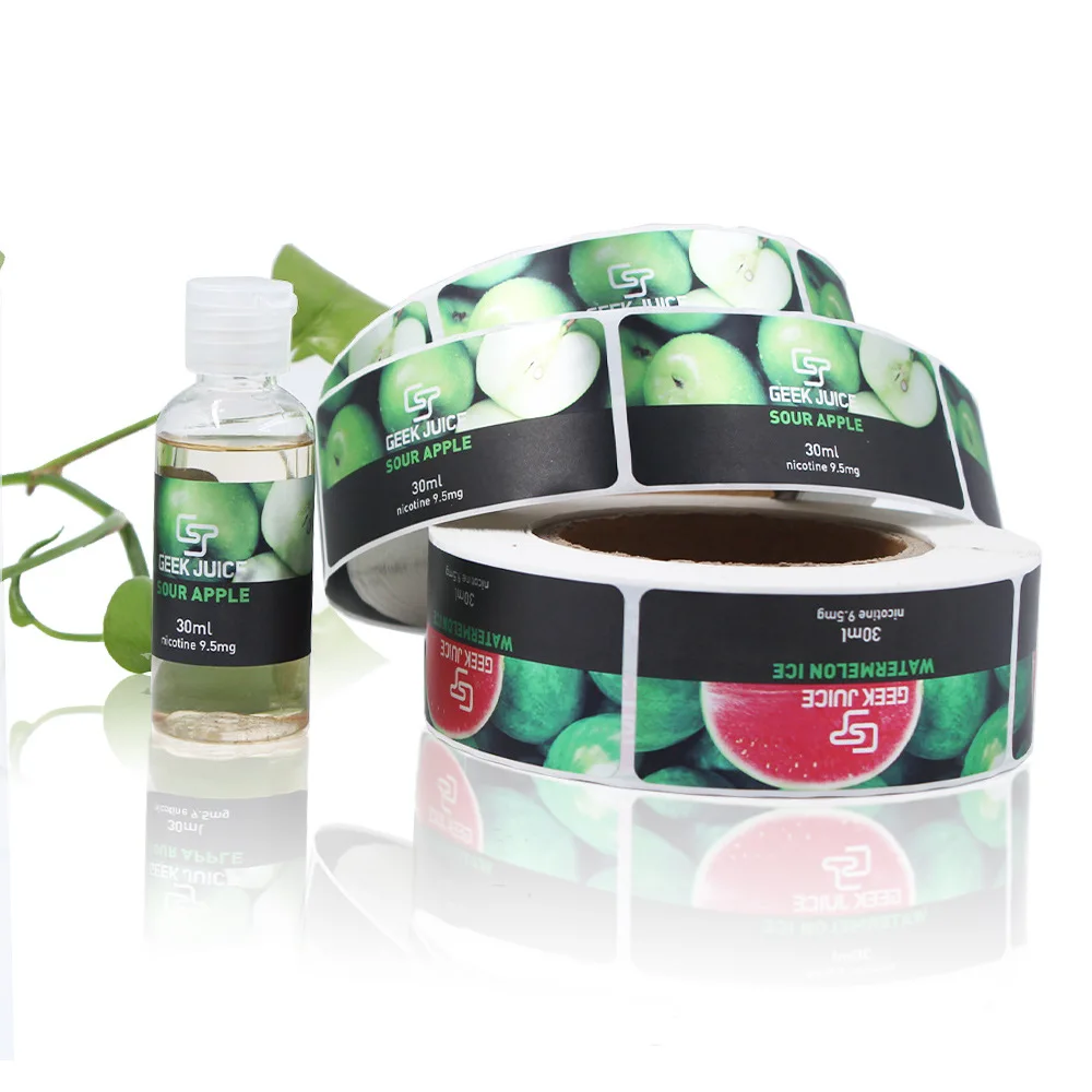 Custom Waterproof Vinyl Juice Stickers Plastic Rolling Colorful Printed Bottle Description Labels Strong Adhesive