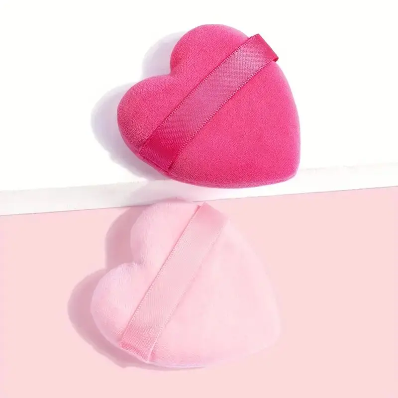 2 peças de sopros de maquiagem em formato de coração de amor macio – sopro de pó cosmético reutilizável com alças para pó solto, pó mineral e blush