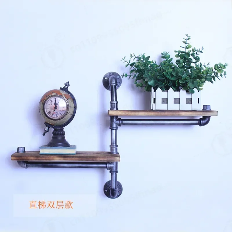 Industrial Retro Wrought Iron Wall Shelf Water Pipe Bookshelf American Country Art Display Rack Home Decor Storage Organizer