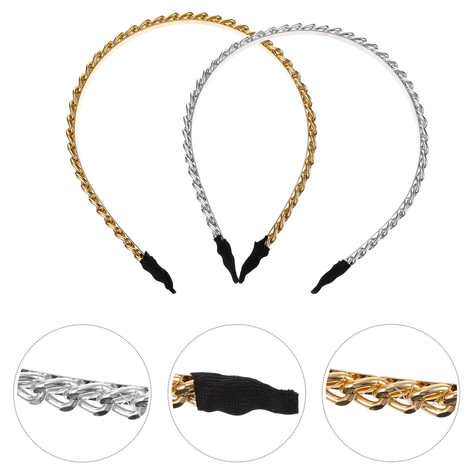 

2Pcs Creative Metal Hair Hoops Chain Headbands Thin Twisted Fashion Bridal Party Headwear Wedding Accessories for Women