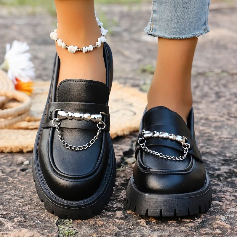 

2025 New Fashionable and Versatile Height-increasing Foreign Trade Thick-soled Single Shoes Fashion Style Small Leather Shoes