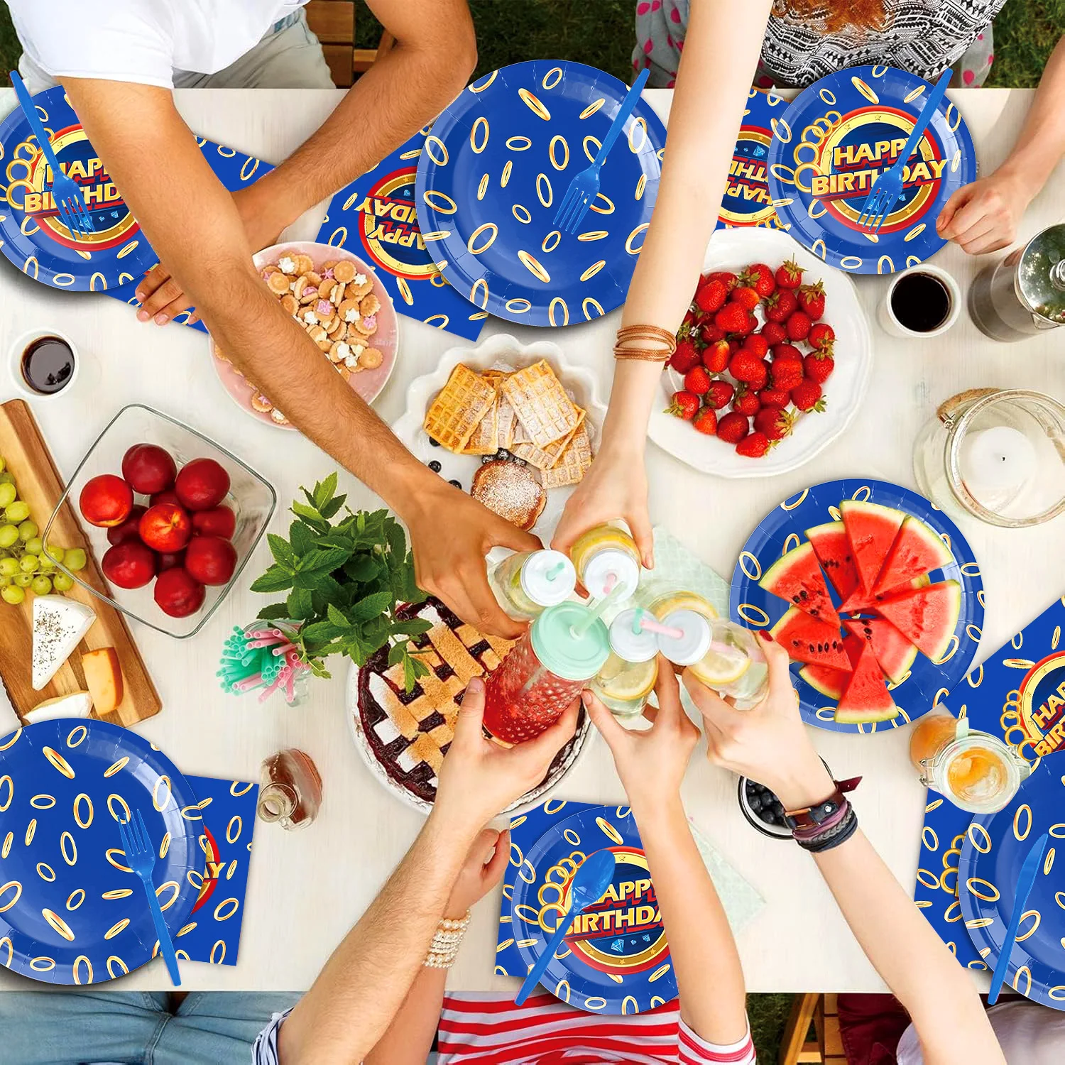 زينة حفلات أعياد الميلاد للأولاد والبنات من سونيك، وديكورات حفلات الأطفال، وملصقات أدوات المائدة للاستعمال مرة واحدة، ومفارش المائدة، وقطرة خلفية. #2