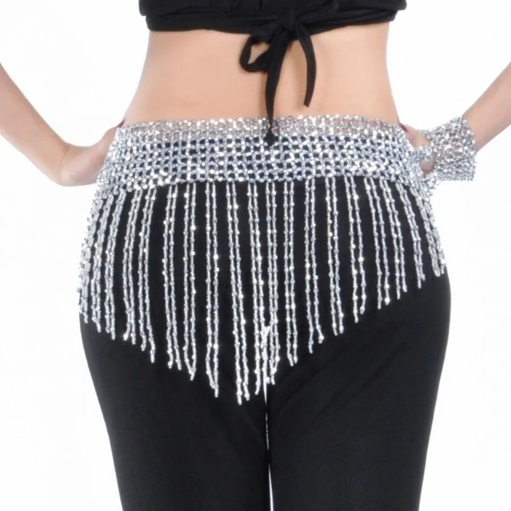 

New Tassel Belly Dance Waist Chain Hollow Elastic Waist Scarf Hand-Beaded Latin Dance Triangle Scarf Dance Performances