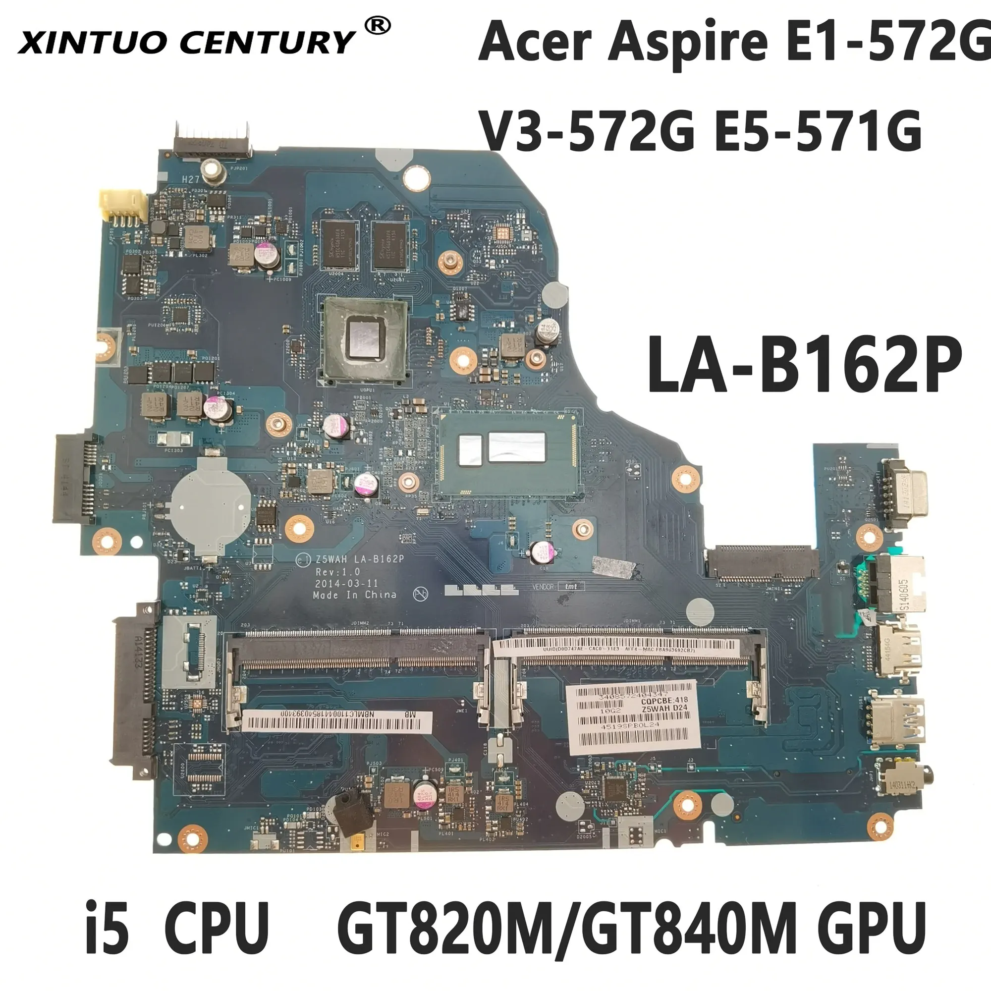 NBMLC11004 for Acer Aspire E1-572G V3-572G E5-571G   Motherboard Z5WAH LA-B162P I5 CPU N15S-GT-S-A2 GPU 100% Test Work