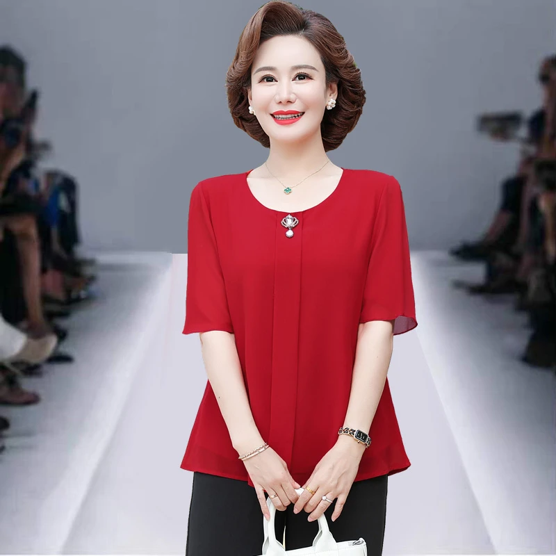 2024 Ruffle Short Sleeve Blouses Women White Chiffon Tops Sweet Red Office Shirts Korean Ladies Fashion Blouse Blusas Mujer