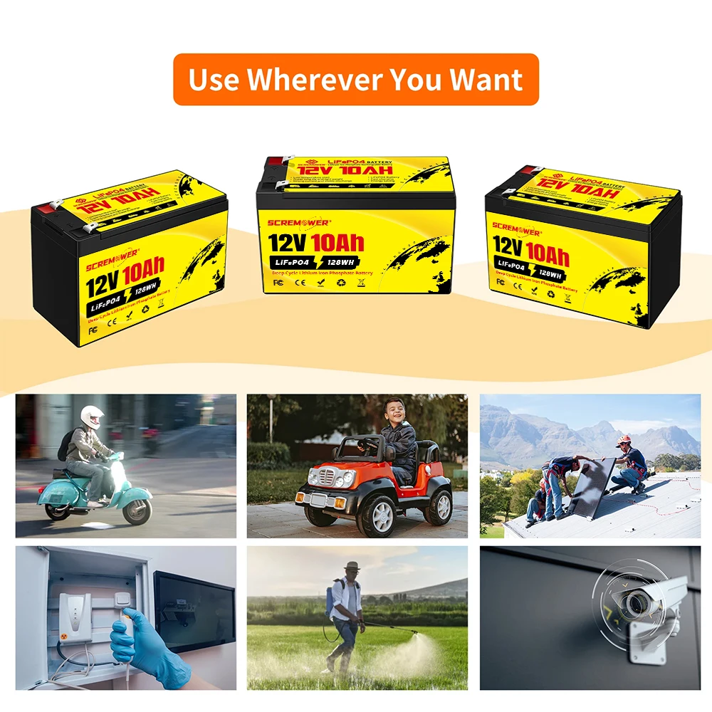 1-2 Pack 12V 10Ah 128Wh LiFePO4 Battery Rechargeable Deep Cycle Lithium Battery Built-in BMS 4000+ Cycles for Fish Finder UPS