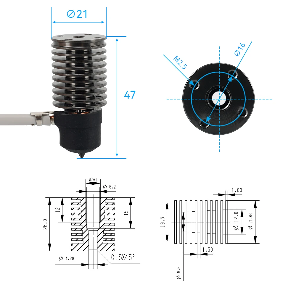 Głowica drukująca 3D Volcano Hotend E3D V6 z ceramicznym rdzeniem grzewczym 24V 50W 60W do Voron 2.4, Voron Prusa Ender 3 CR10 MK3S — zdjęcie produktu 2