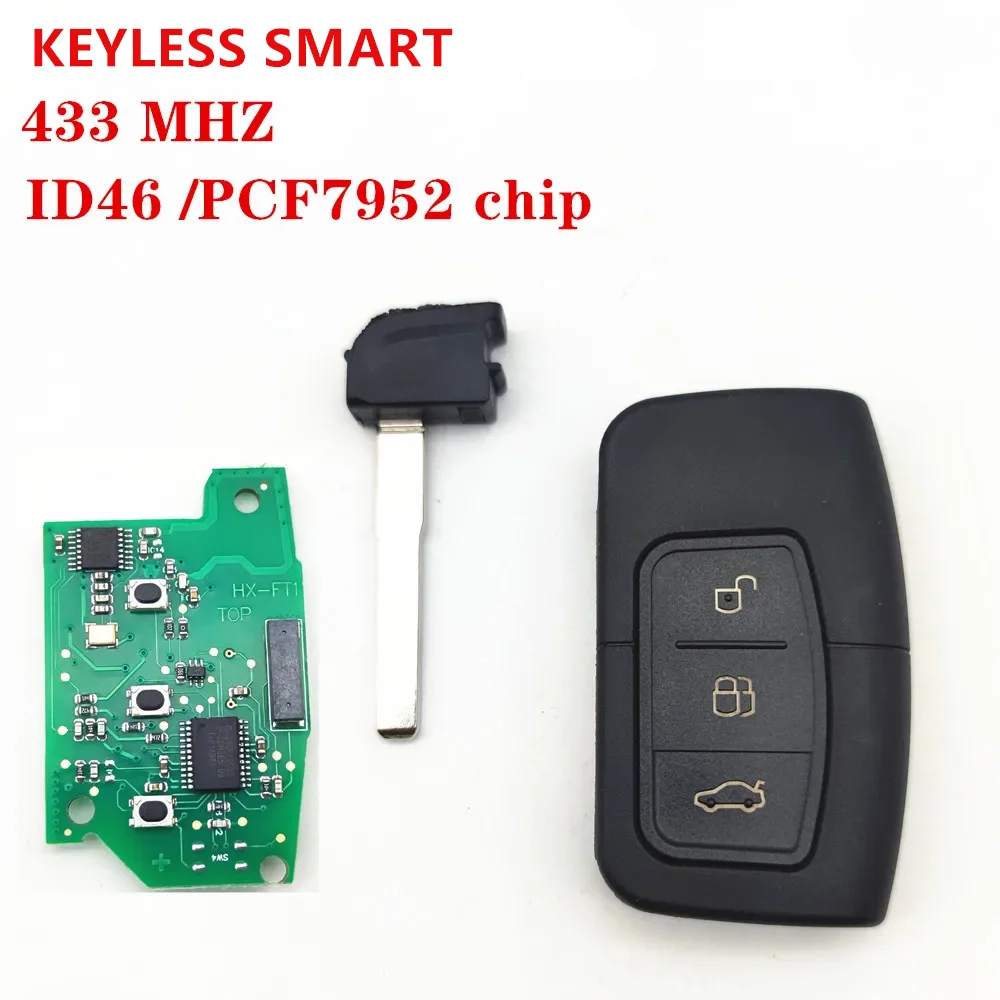 3 BUTTON Keyless Go Smart Car Remote Key 433mhz id46 chip for Ford C-Max Focus MK2 Kuga Mondeo Galaxy HU101 Blade Fob