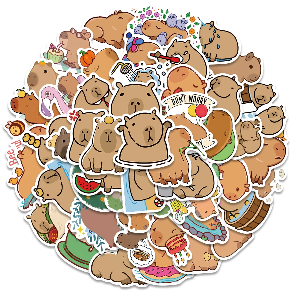 50/100 pz grassoccio capibara Cartoon Cute Brown animali adesivi Scrapbook Laptop Phone bagaglio diario auto bottiglia adesivo giocattolo per bambini