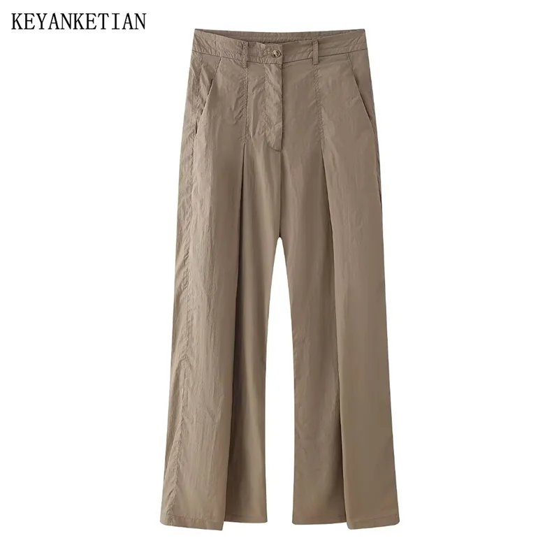 

KEYANKETIAN 2024 New Launch Women's Pleated Effect Wide-leg Pants Retro style Zipper High waist Loose Ninth Pants Solid color