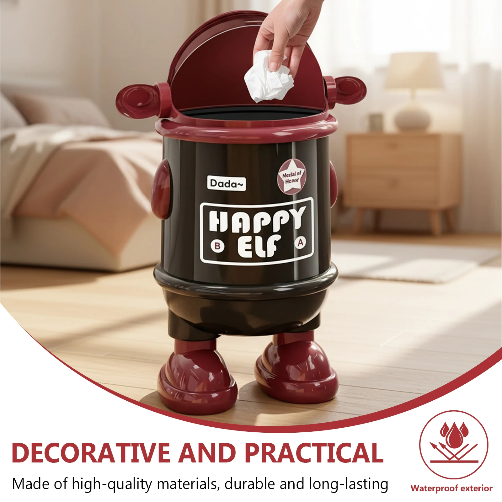 

Милый мусорный бак с крышкой в виде робота, креативная корзина для мусора, контейнер для хранения для дома, кухни, гардеробной, офиса, спальни, общежития