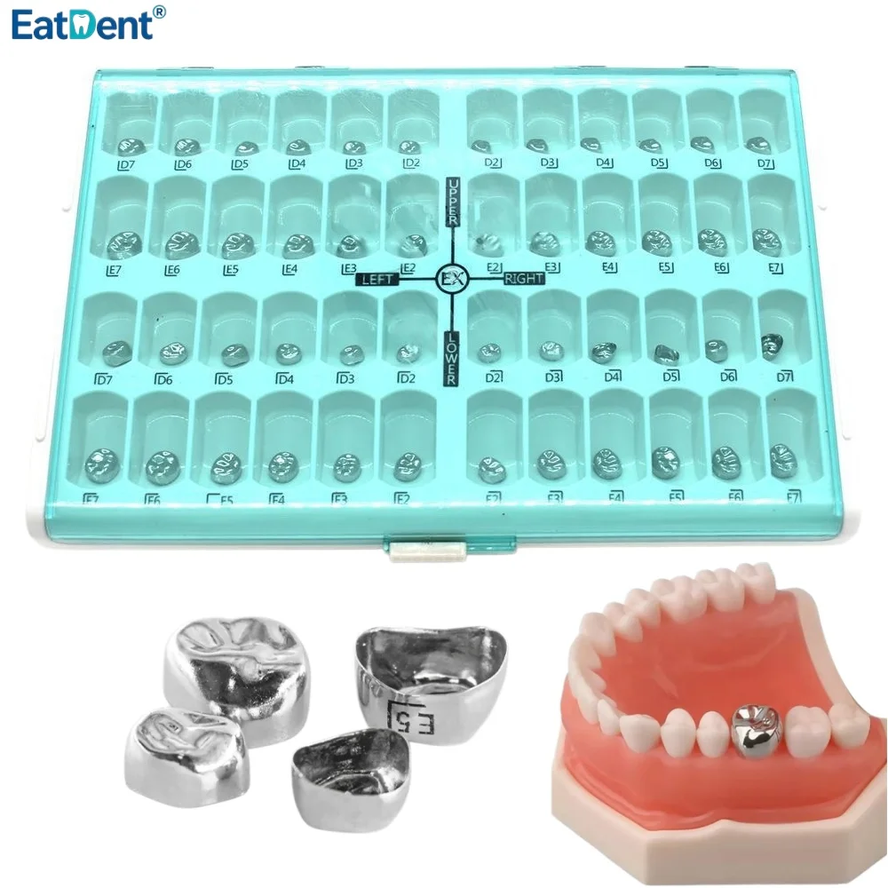 Dental Temporary Crowns Stainless Steel Pedo Molar Crown Refill Kit 48 Position For Kids 1st 2nd Preformed Orthodontic Tool