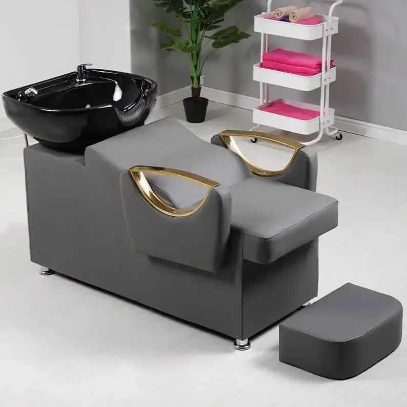 Meuble de et Confortable pour Salon Coiffure, Lit Lavage et Chaise Shampoing avec Filles