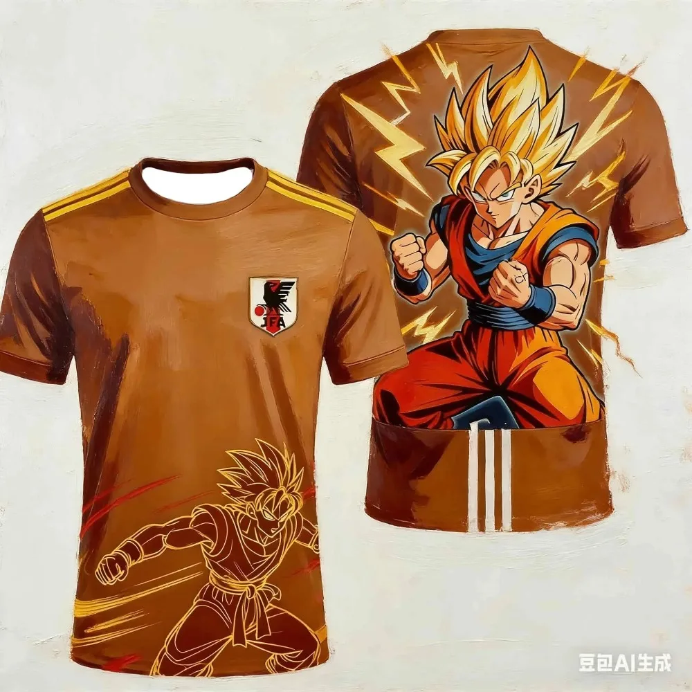Dragon Ball Z Goku Black & White Graphic T-Shirt Anime Streetwear Short Sleeve Crew Neck Tee with Kanji Back Logo