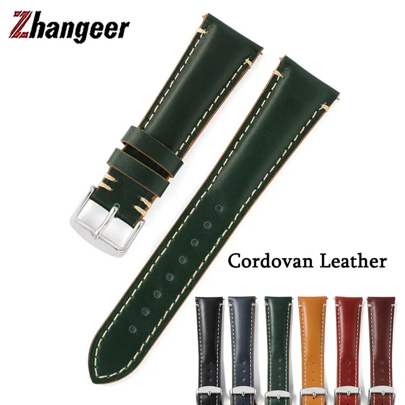 Cordovan Leather Strap For Longines HydroConquest Watch Replace Band Bright Oil Wristband 20mm 22mm 24mm Universal Watchband