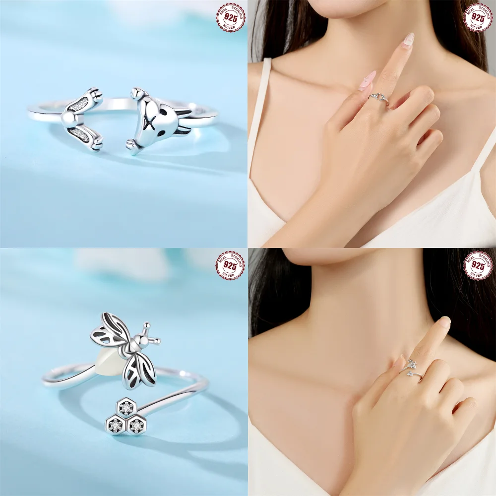 Women 925 Sterling Silver Cute Bunny Open-ended Ring Rings Jewelry Anniversary Birthday Fashion Gifts Official Website