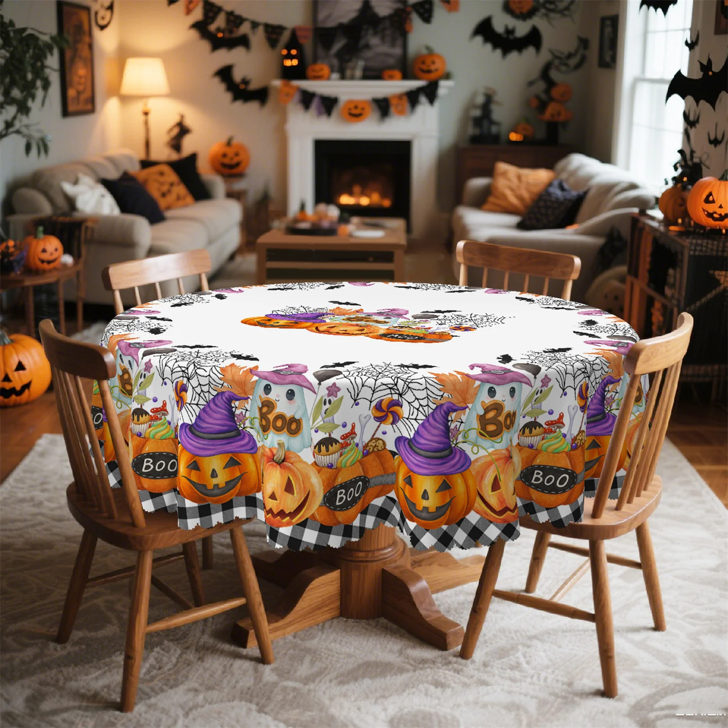 Hey, Buffalo Gourd Pumpkin Lantern Witch Hat Candy Dessert Ghost Halloween Tablecloth - 1 packzyc