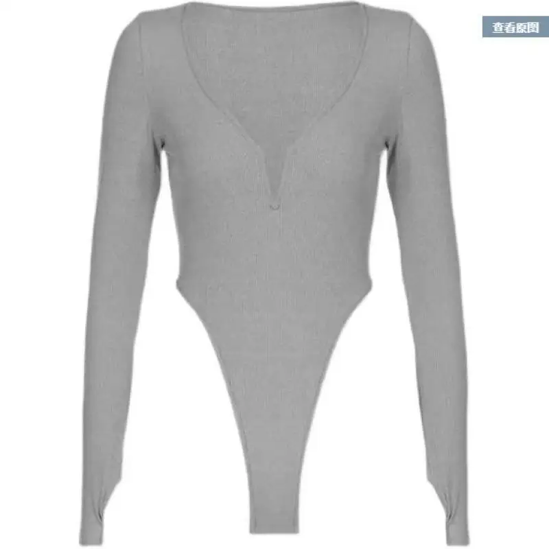 Lady Playsuits Spring Autumn Sexy V-Neck Fashion Pit Strip Long Sleeve T-Shirt Tight Fresh Sweet Casual Versatile Jumpsuit Women