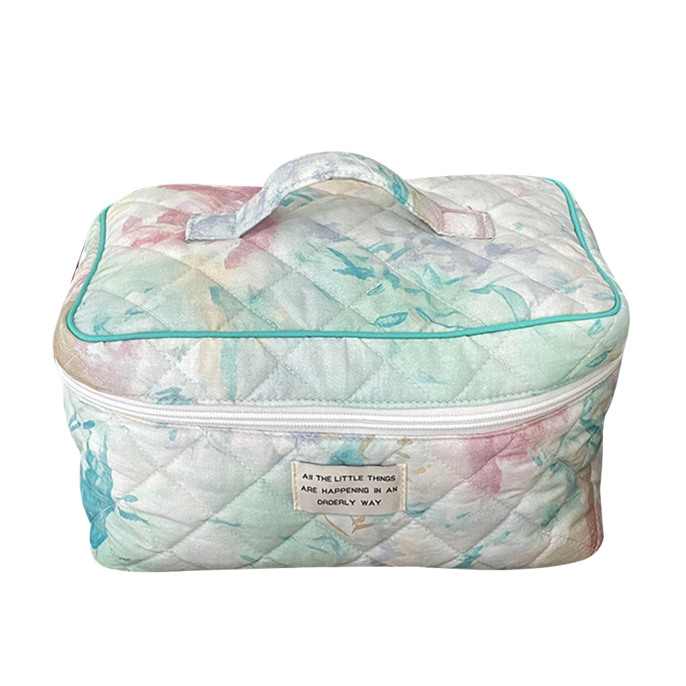 Sac à cosmétiques matelassé imprimé Floral, mallette de rangement Portable pour pinceaux de maquillage, sac à main multifonctionnel pour dames et filles, pour voyage à la maison