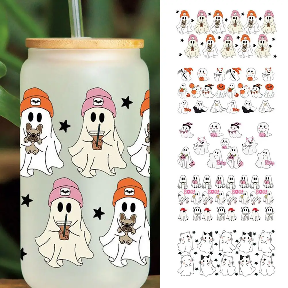 

Halloween Ghost UV DTF Transfers Stickers High-temperature DIY Waterproof Transfer Decals Stickers Resistant Cup J6U1