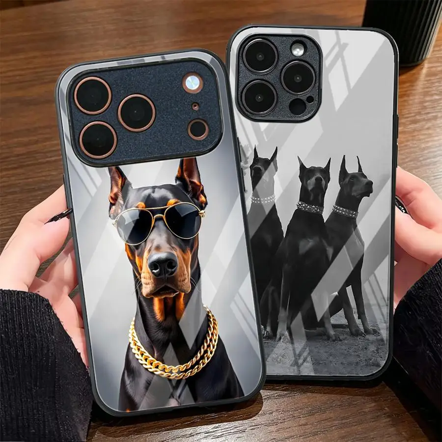 Case for iPhone 17 Pro Max 8 15 Plus 12 13 16 XR 14 Air 11 Glass Phone Cover Cool Doberman