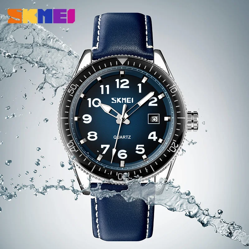 Luxury Quartz Watch Men Top Brand SKMEI Leather Dress Wristwatch Simple Dial Design Original Quartz Watches Calendar Clock