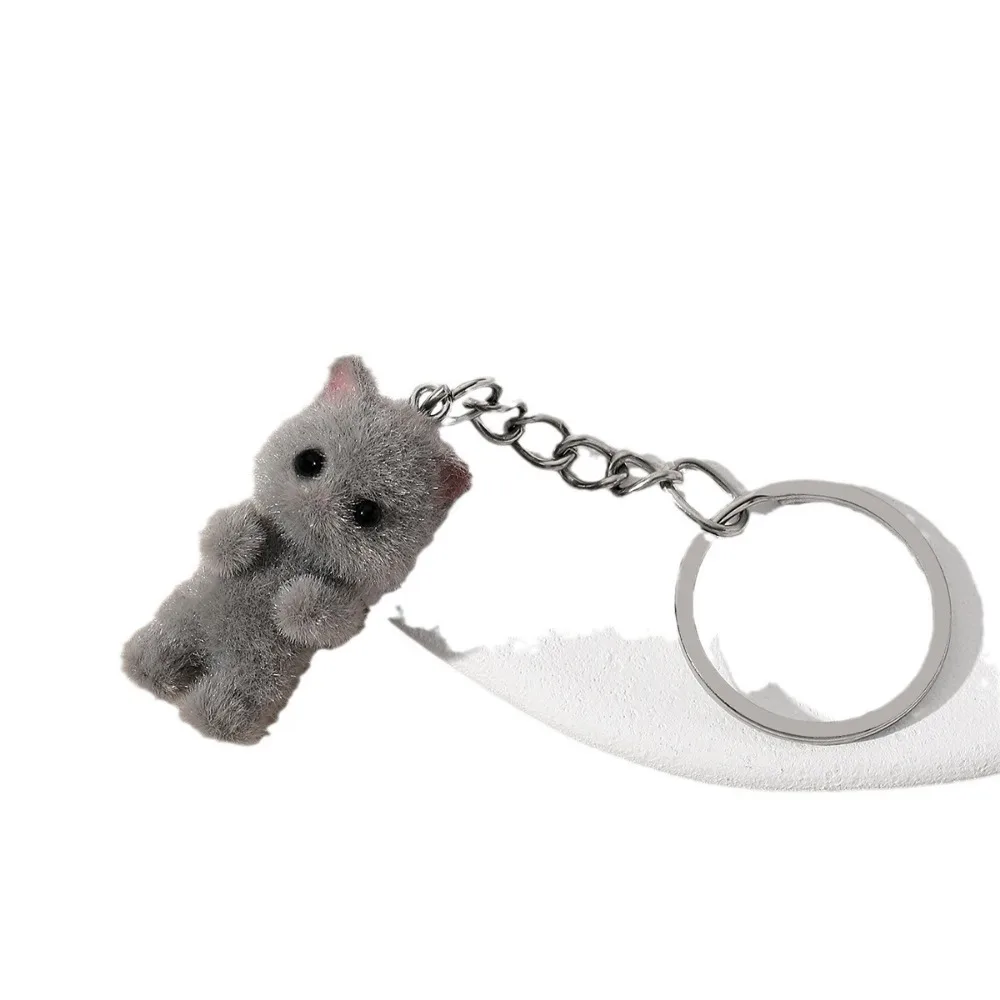 Resin Flocking Cute Three-dimensional Rabbit Fluff Couple Keychain for Women Men Pendant Car Key Chain Bag Key Ring Accessories