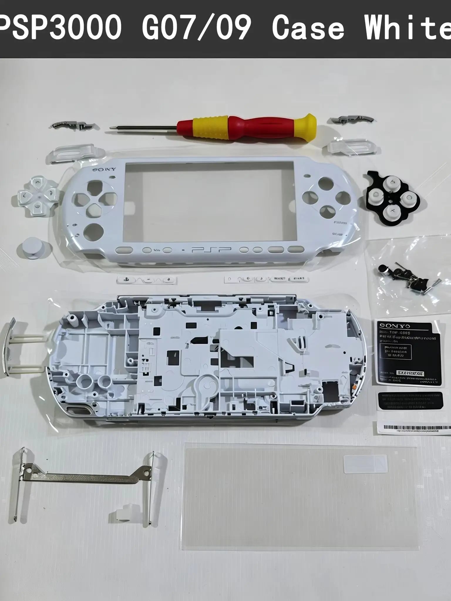 Obudowa zamienna do Sony PSP3000 G09/07, jednolity kolor, pełna obudowa, zestaw części do samodzielnej naprawy, zestaw do wymiany obudowy konsoli. — zdjęcie produktu 7