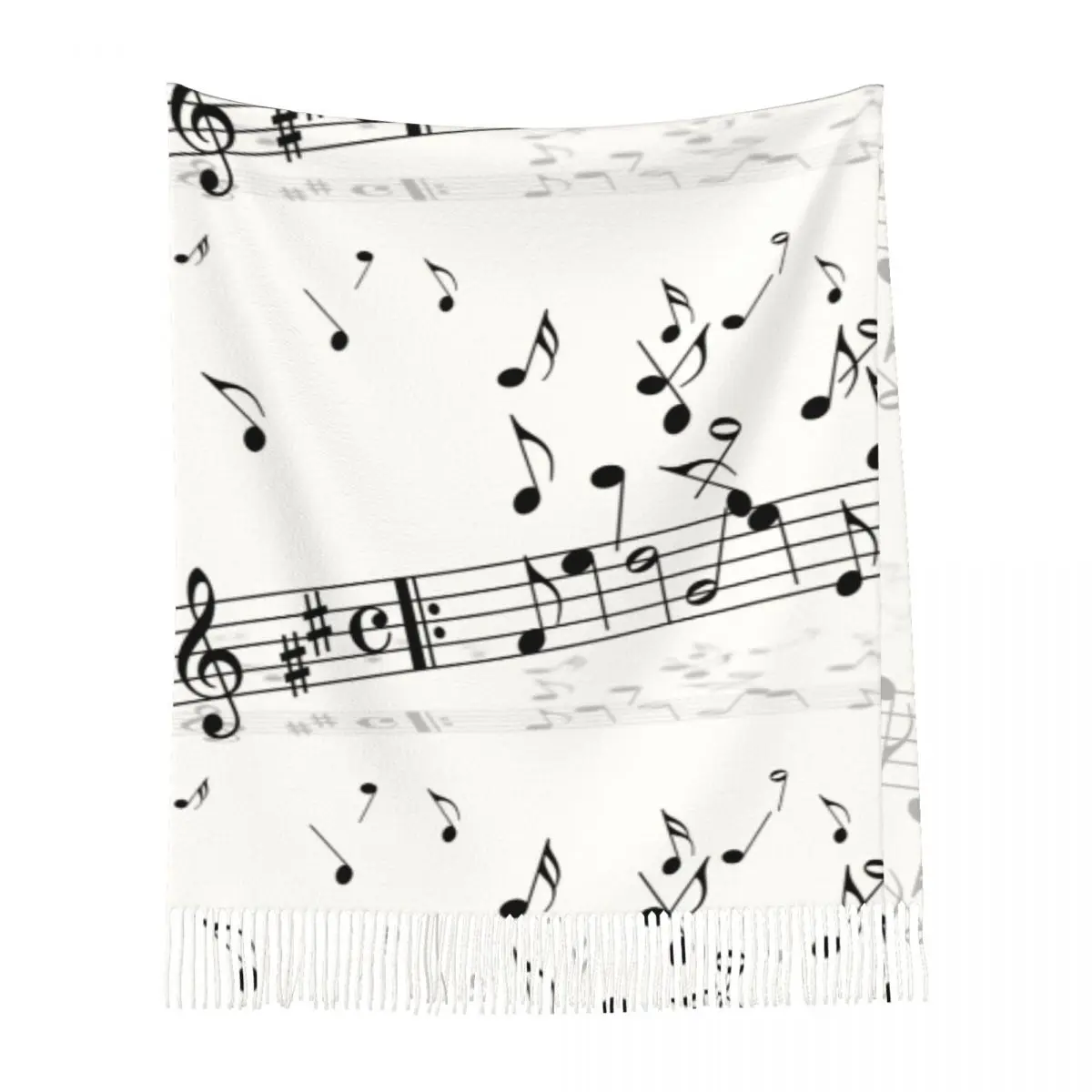 Various Music Notes On White Background Women\'s Tassel Shawl Scarf Fashion Scarf