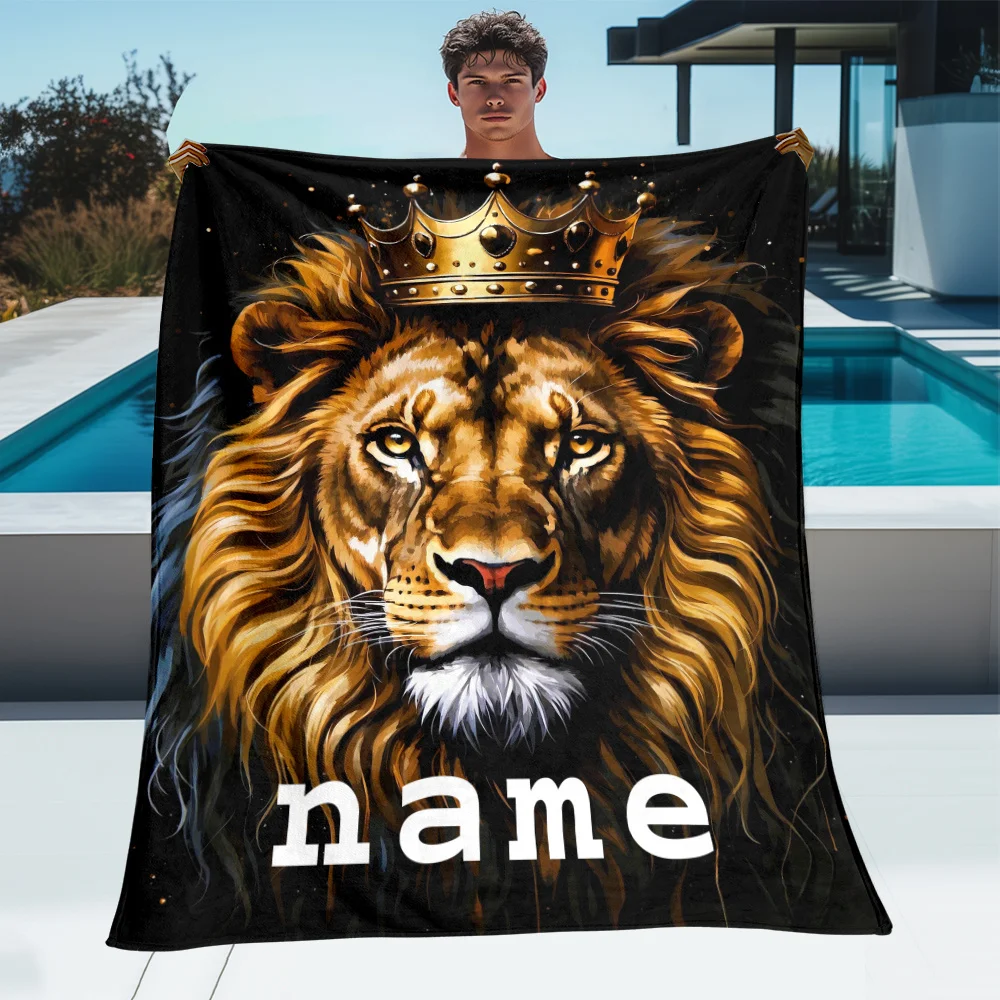 Personalized Male lion blanket,lightweight flannel bedding, digital printing, soft and warm, wedding souvenir,short rest blanket