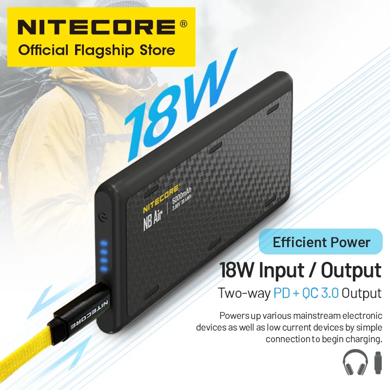 NITECORE NB Air banco de energía móvil 5000mAh impermeable fibra de carbono Poverbank PD QC carga rápida para iphone Huawei Trail Running