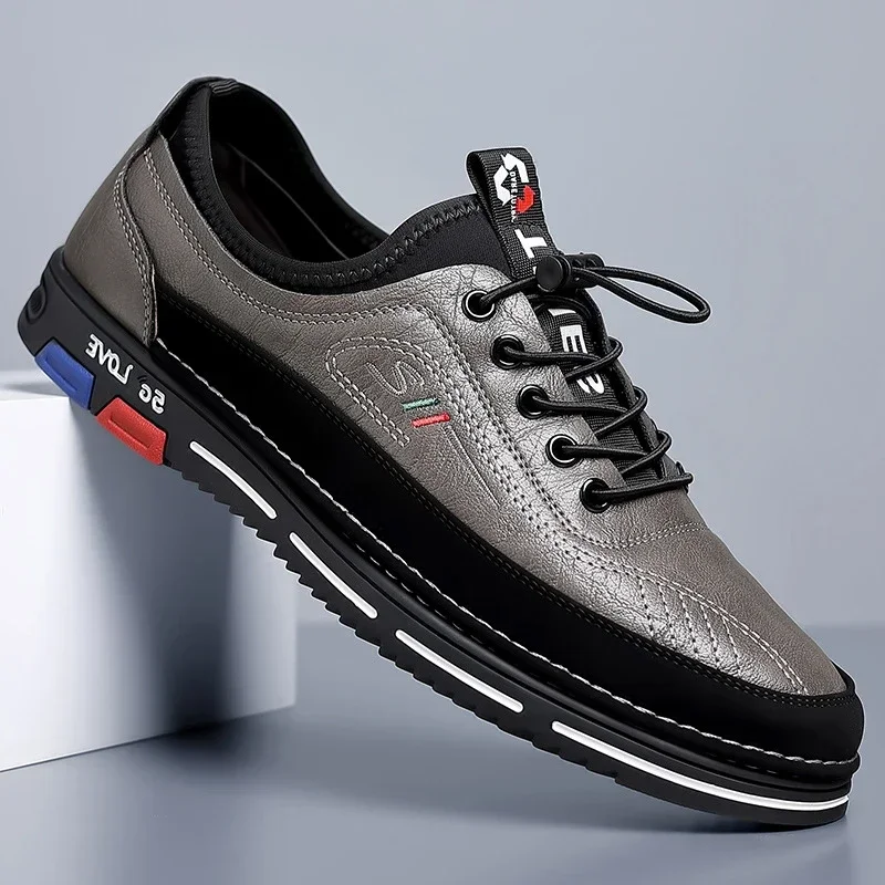 Echt Lederen Heren Casual Schoenen Van Hoge Kwaliteit Heren Sneakers Elastische Band Wandelschoenen Voor Heren Luxe Formele Office Oxfords