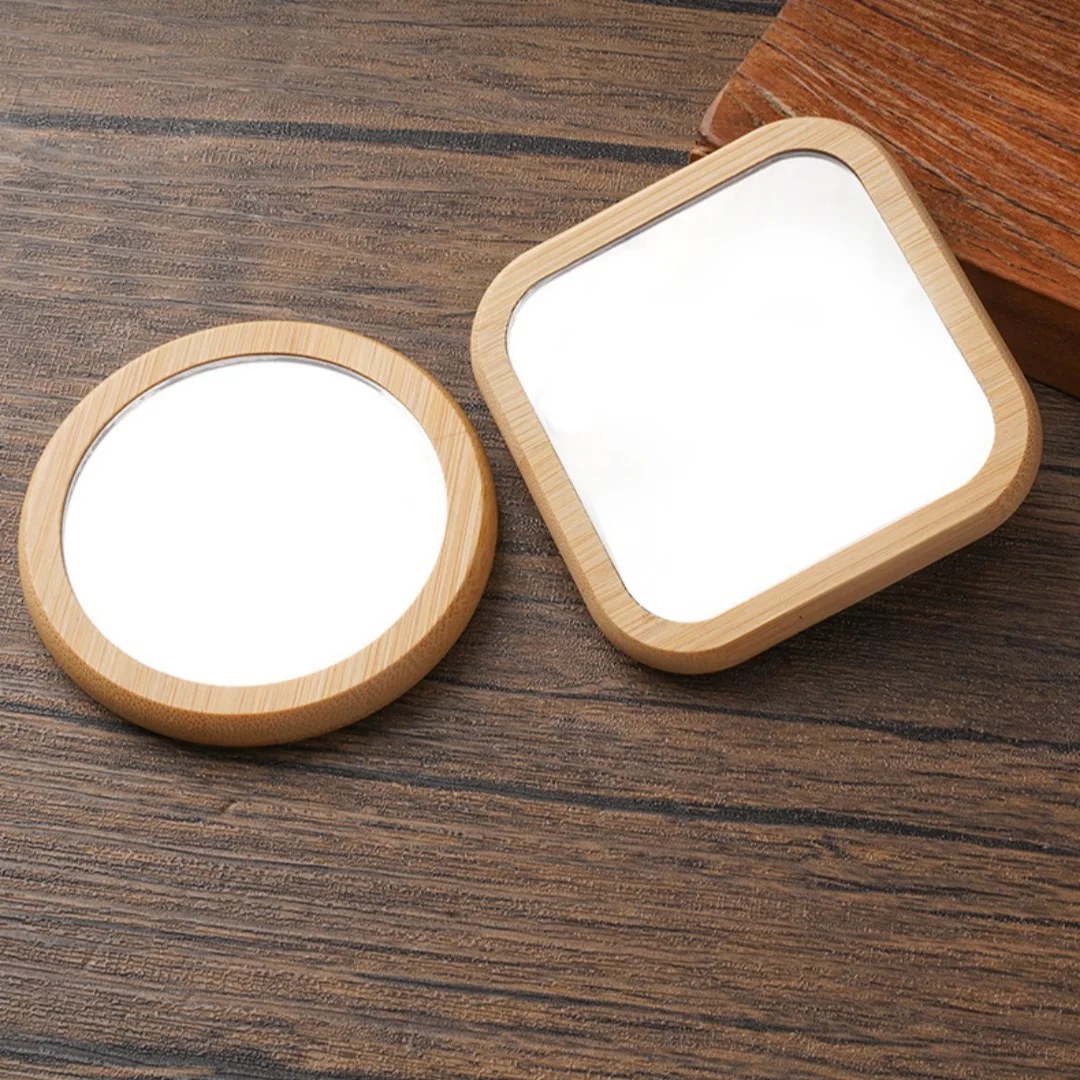 Specchio per il trucco in legno massello, mini specchio per il trucco quadrato portatile, specchio portatile minimalista, specchio tascabile da viaggio