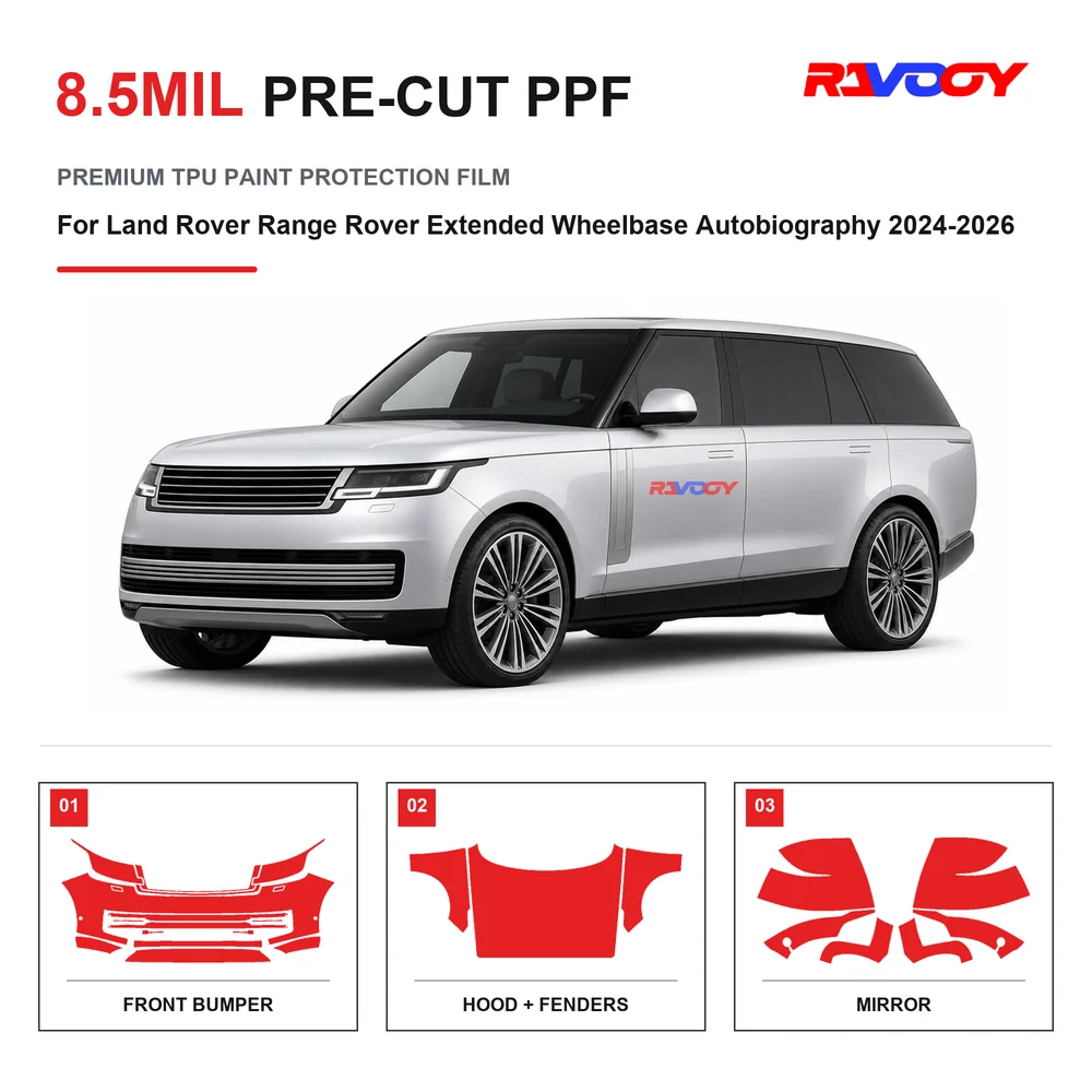 Film de protection de peinture transparent en TPU 8,5 mil, prédécoupé pour Land Rover Range Rover Extended Wheelbase Autobiography 2024-2026, protection UV