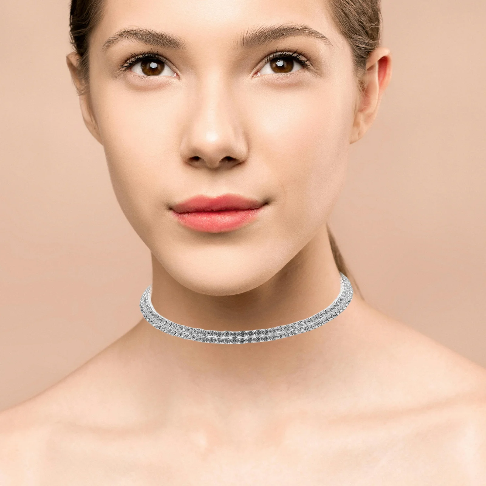 

2Pcs Double Layer Crystal Necklace Rhinestone Choker Elegant Sparkling Jewelry for Bridal Wedding Party Bridesmaid Christmas