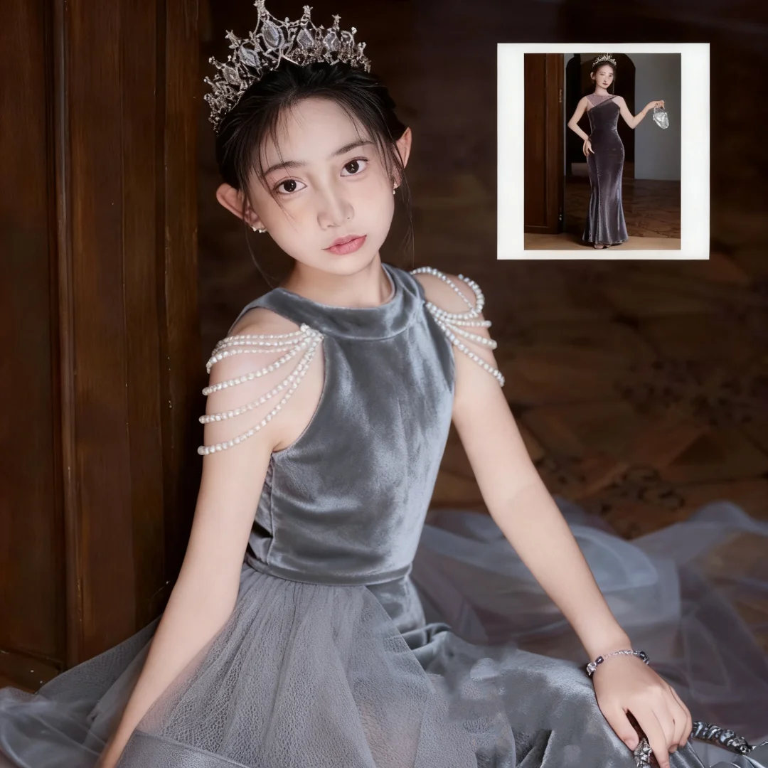 Elegant Sleeveless Mermaid-Style Flower Girl Dress for Birthday Beauty Pageant Party Performance