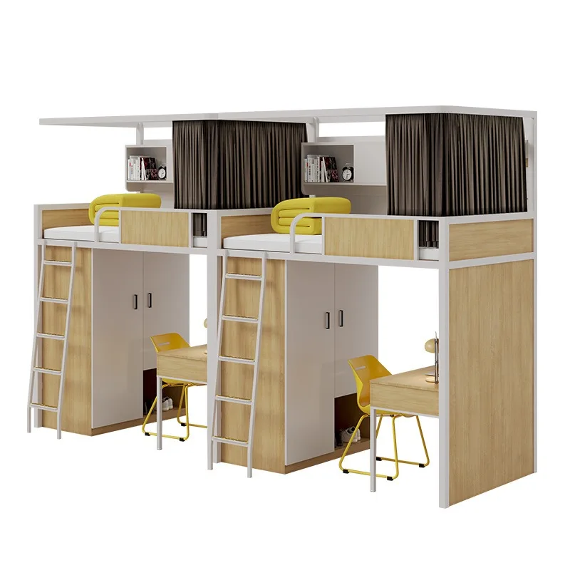 

Iron Art Apartment Adult Student Staff Dormitory Upper Lower Table Combination Bed High and Low Iron Frame Bed
