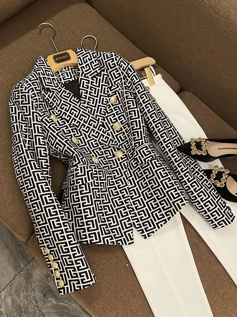 

Jacquard Slim Jacket for Women, Long Sleeve Coats, Star Popular Suit, Elegant Outerwear, New Fashion Design, 2024