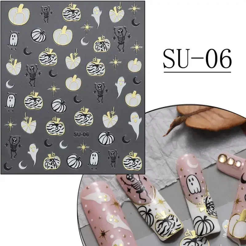 Aksesori kuku pesta Halloween, stiker kuku warna cerah Anti goresan dekorasi kuku Halloween tidak mudah jatuh kartun