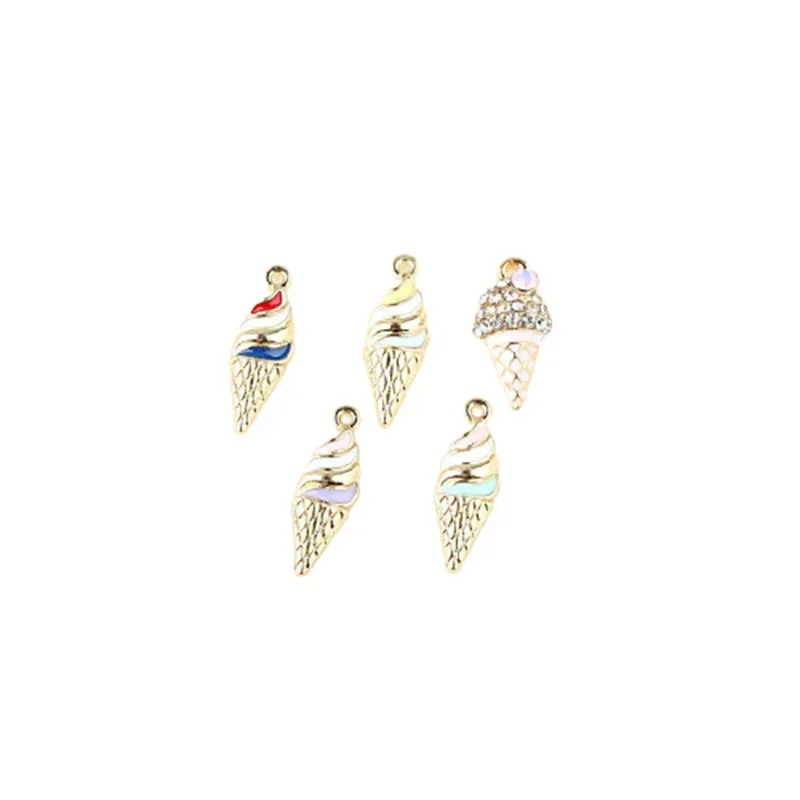 10pcs Ice Cream Cone Enamel Charms 10*22mm Pendants DIY Earrings Necklace Beads Accessory Fashion Jewelry Making Handmade Craft