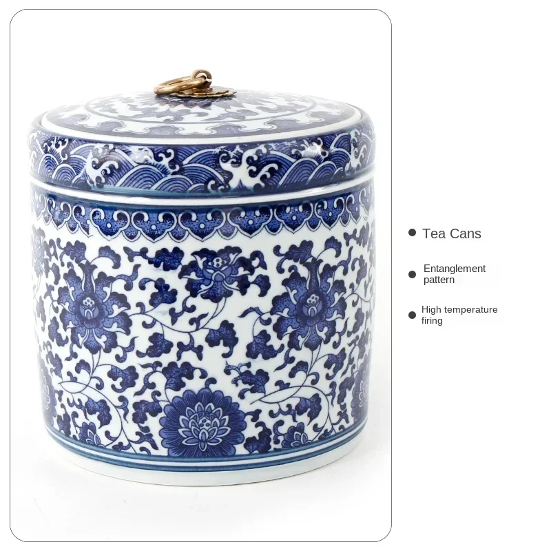 Blue and White Porcelain Tea Jar Qing Dynasty Lotus Design Chinese Caddy Decorative Storage Pot 4.33\