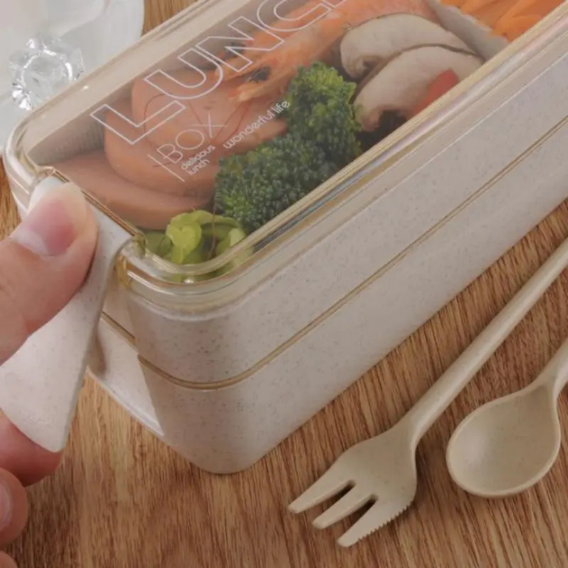 Kitchen 750ml Microwave Lunch Box Wheat Straw Dinnerware Food Storage Container Children Kids School Office Portable Bento Box