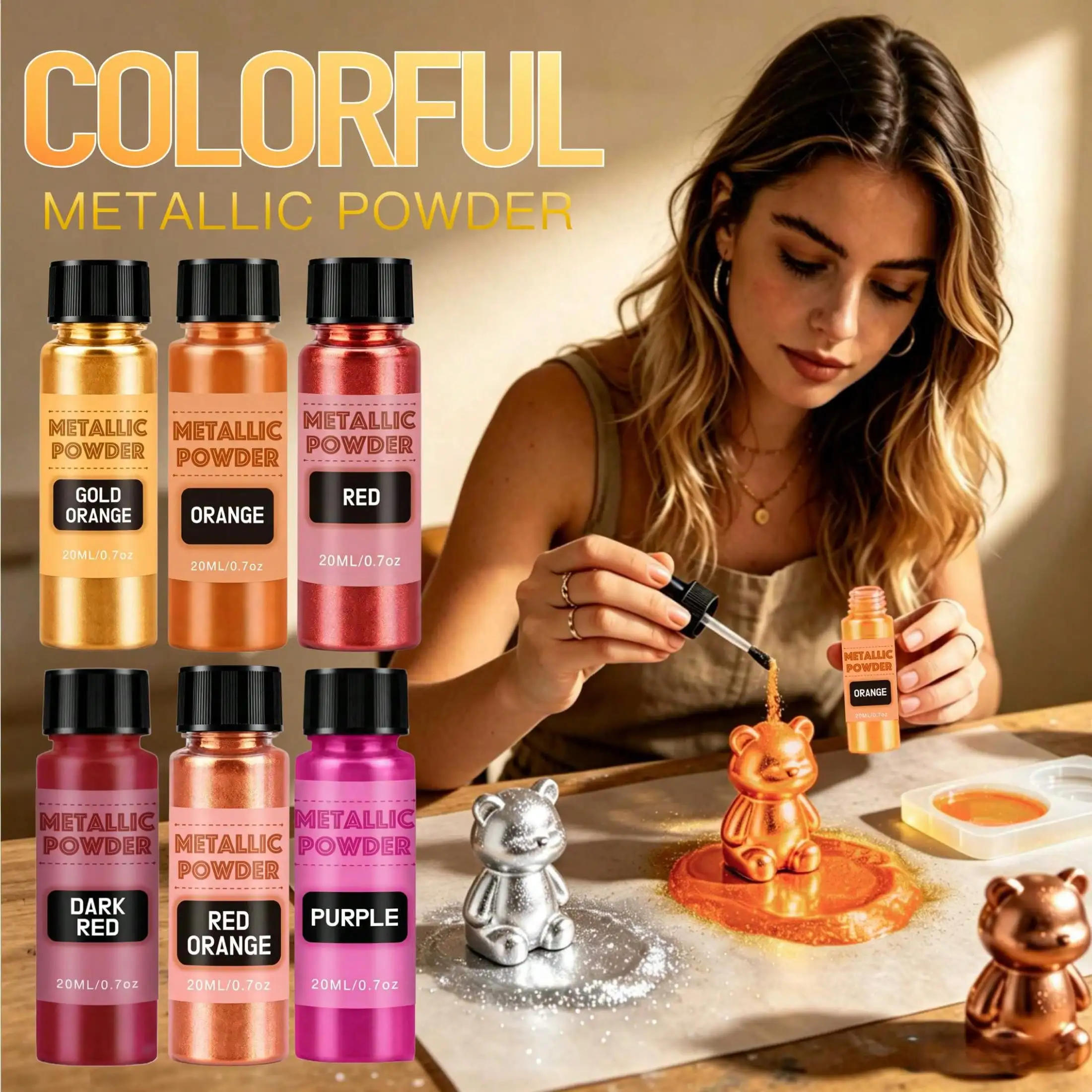 Colorful Powders, Metallic Texture Powders, Epoxy Resin Colorants, Glitter Pigments, Colored Powder Resin Dyes, Jewelry Making Accessories Metallic Mica Powder for Resin, 6 Colors of 20Ml/Color Fine Particle Resin Color Pigments, for Coloring, Polymer Clay, Paint, DIY Crafts, Cups, Oil Painting, Soap Making, Wax Making.