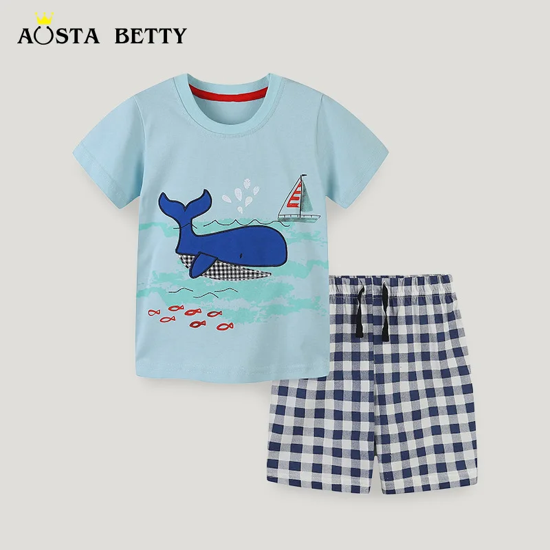 

Summer New Children's Clothing Wholesale Boys Set Knitted Cotton Round Neck Children Shorts Two Sets