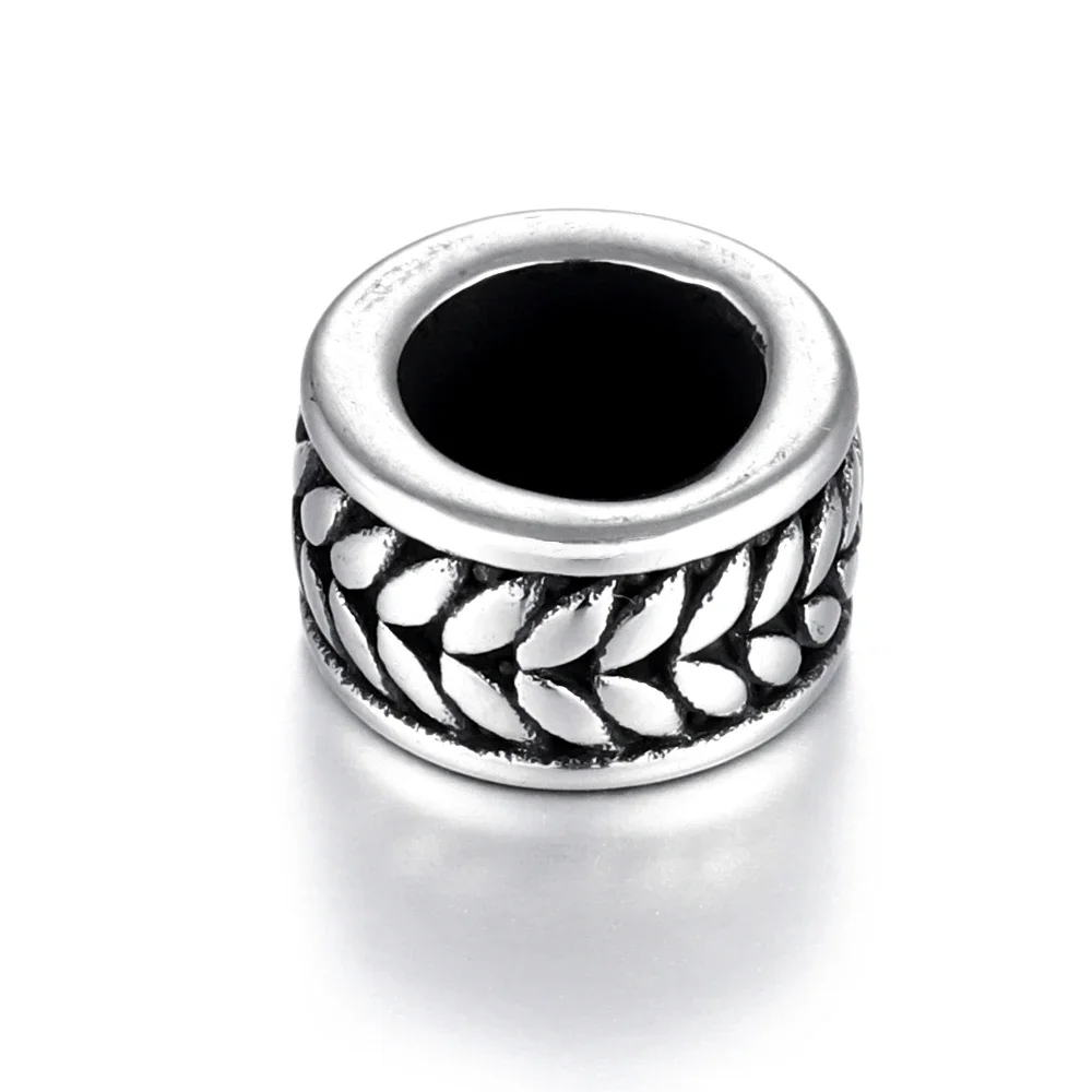 Stainless Steel Spacer Bead Wheat Polished 6mm Large Hole Metal Beads Charms for DIY Bracelet Jewelry Making Accessories