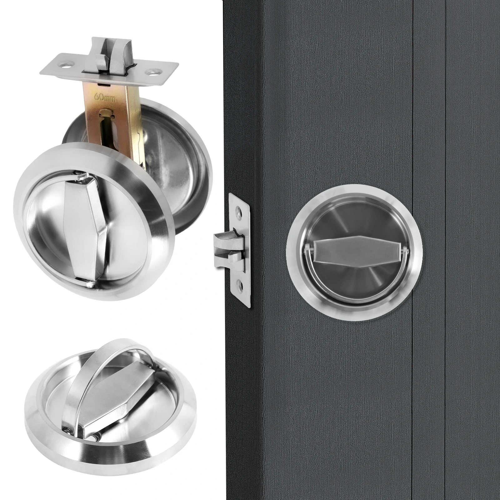 Stainless Steel Hidden Door Handle Lock Invisible Recessed Round Ring Furniture Knob Wardrobe Pulls Cabinet Drawer Home Hardware