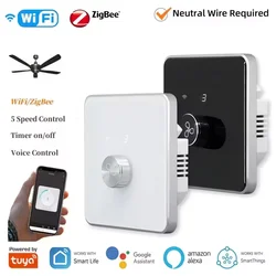 Tuya Wifi Zigbee Knob Smart Fan Switch 5 Speed Control Ceiling Fan Rotary Switch Remote Control Fan Governor Works Alexa Googl