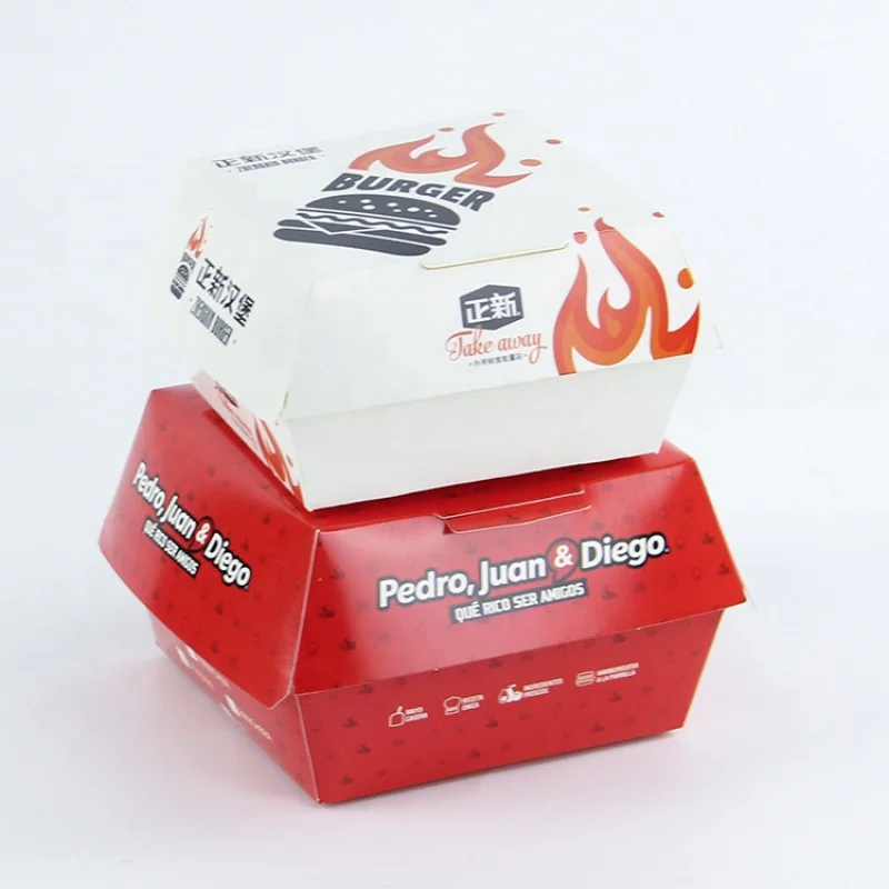 Pacote de Fast Food, descartável, biodegradável, papel Kraft, impressão personalizada, Takeaway Burger Box Container, produto personalizado